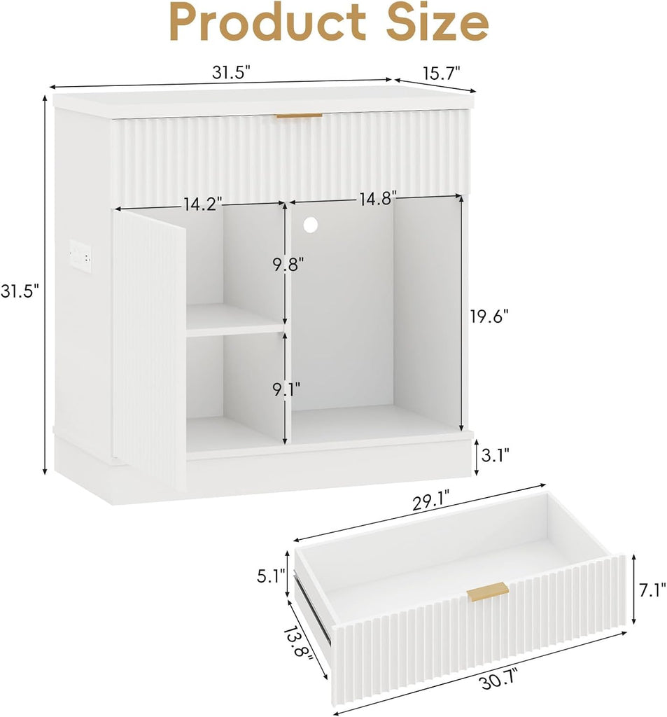 20-29 Gallon Fish Tank Stand with Power Outlet & Drawers, White