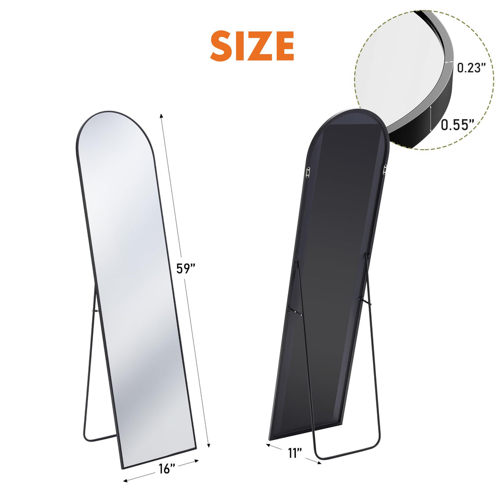 Arched Full Length Mirror with Stand, 60"x16" Full Body Mirror
