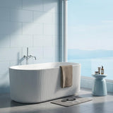 67 Inch Acrylic Freestanding Bathtub with Textured Stripes, Deep Soak Tub, Space-Saving, Glossy Surface, Luxury Spa