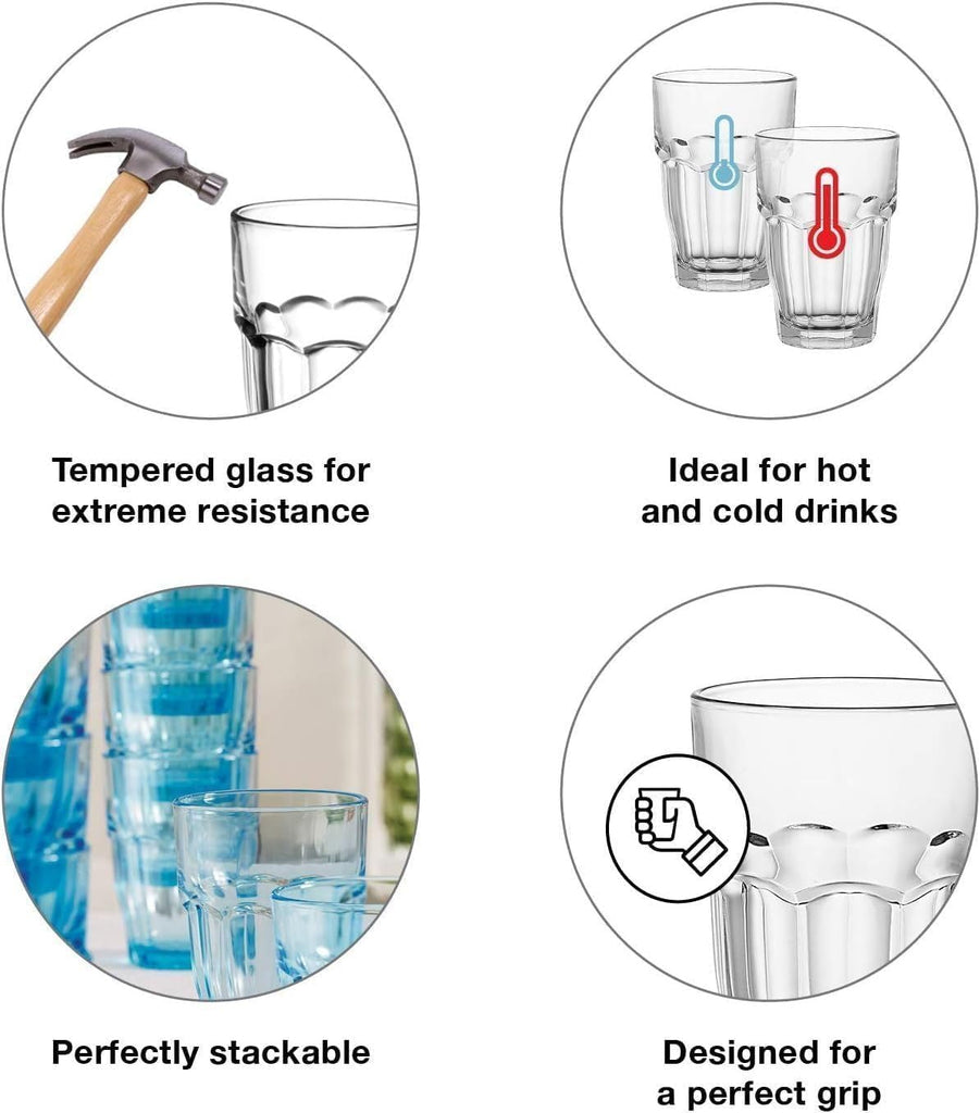 Rock Bar Stackable Beverage, Set Of 6 Dishwasher Safe Drinking Glasses For Soda, Juice, Milk, Coke, Beer, Spirits
