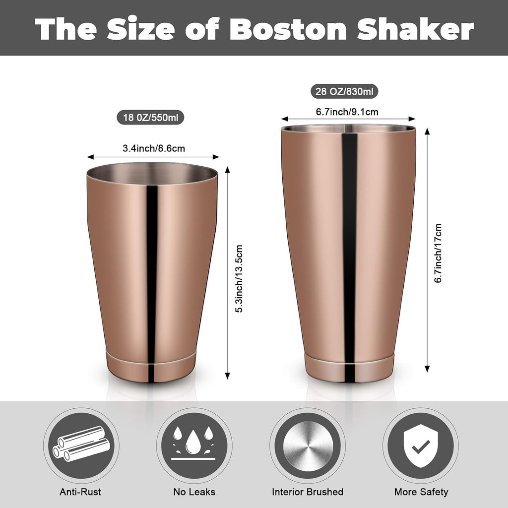 Cocktail Shaker Stainless Steel Shaker Set, Copper - Set of 10