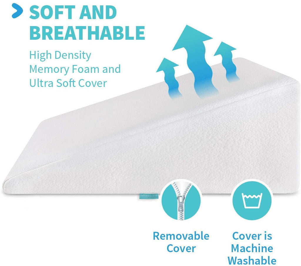 Bed Wedge Pillow Gel Memory Foam Top - Cooling Elevated Support Cushion for Lower Back Pain, Acid Reflux, Heartburn