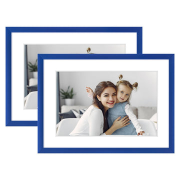 5x7 Blue Aluminum Frame with White Mat, Real Glass
