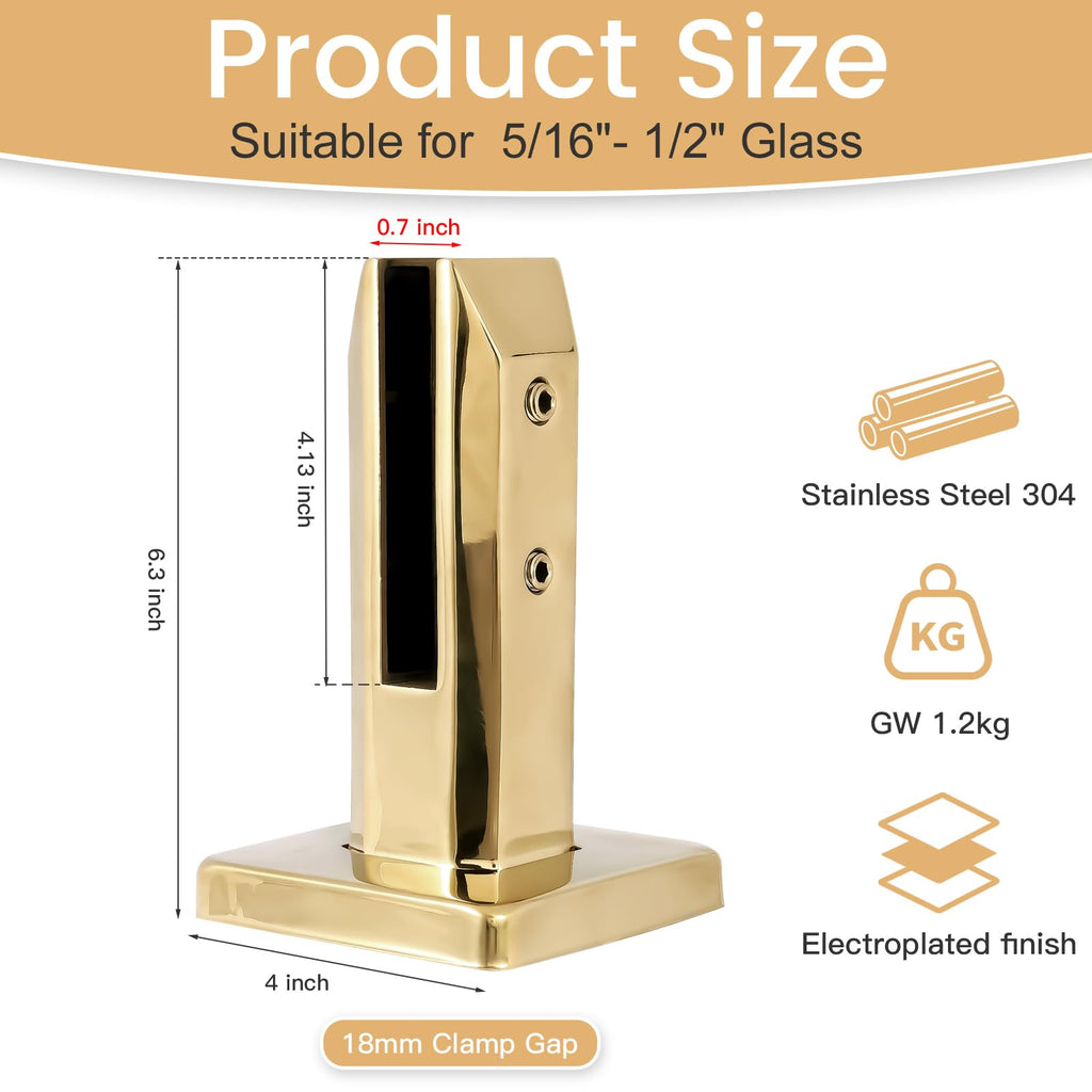 10 Pack Glass Railing Spigot 304 Stainless Steel Gold Glass Clamp