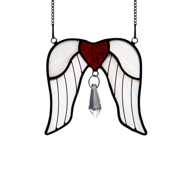 Angel Wings Stained Glass Window Hangings with Crystal Ball Prism Drop Pendant Suncatcher Ornament, for Window Home