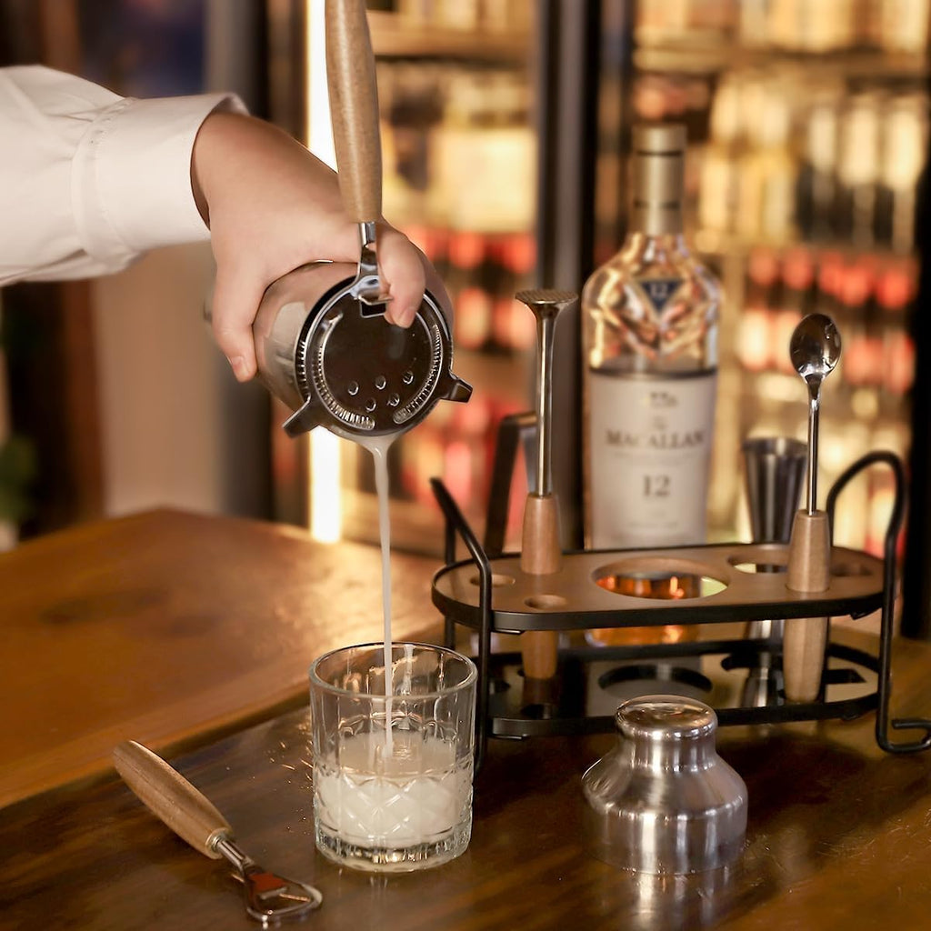 Cocktail Shaker Set with Stand, Mixology Bartender Kit for Drink Mixing | Mixology Set with 7 Bar Set Tools Cocktail - Set of 9