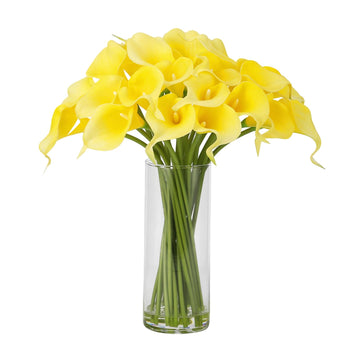 Real Touch Calla Lily Artificial Flowers in Glass Vase with Fake Water, 24 Stems Realistic Fake Lilies, Home Décor