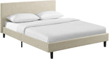 Anya Upholstered Beige Platform Bed with Wood Slat Support in Queen