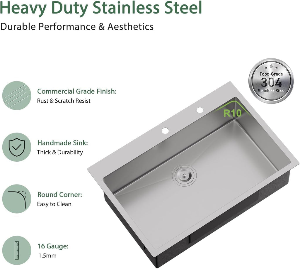 33x22 Drop In Stainless Steel