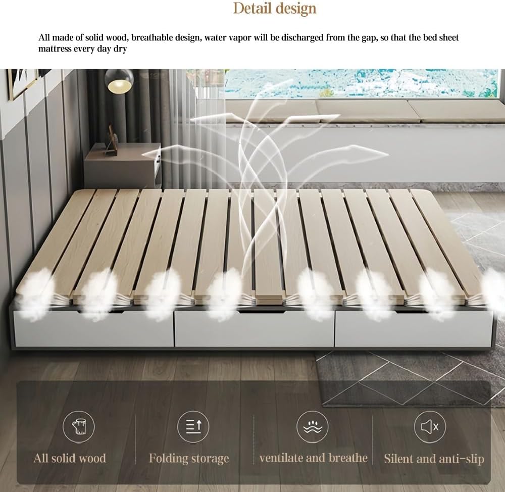 Foldable Roll-Solid Wood Bed Frame, Breathable Bed Plate, Pallet Bed Frame, Floor Bed Frame, Folding Ranked Skeleton