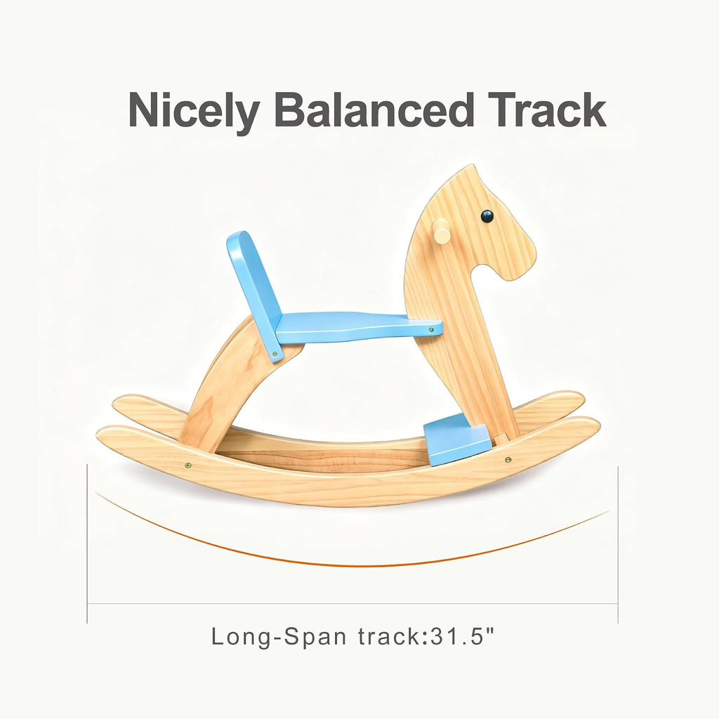 Wooden Rocking Horse, Boys Ride-On Toy with Safety Foot Pedal