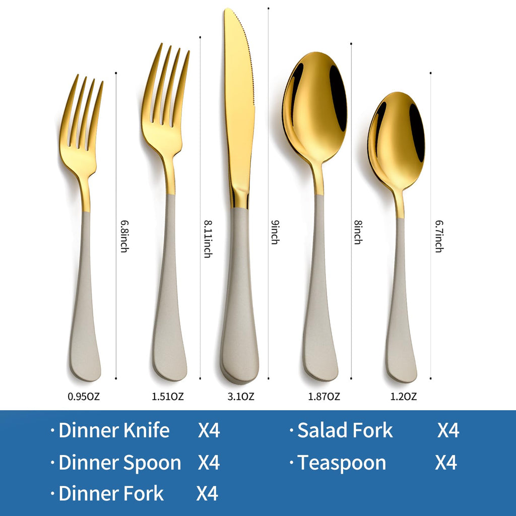 20-Piece Off white & Gold Silverware Set, 18/0 Stainless Steel Colorful Handle Flatware Set, Service for 4, Modern