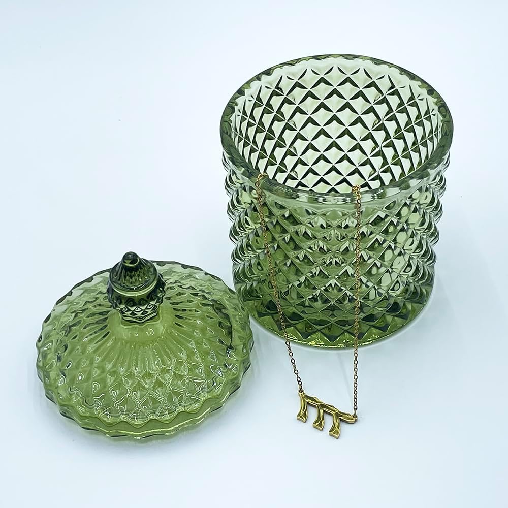 Colorful Glass Jar With Lid,Candy Cookie Jars,Jewelry Box,Christmas Decorative Jar(Olive Green)