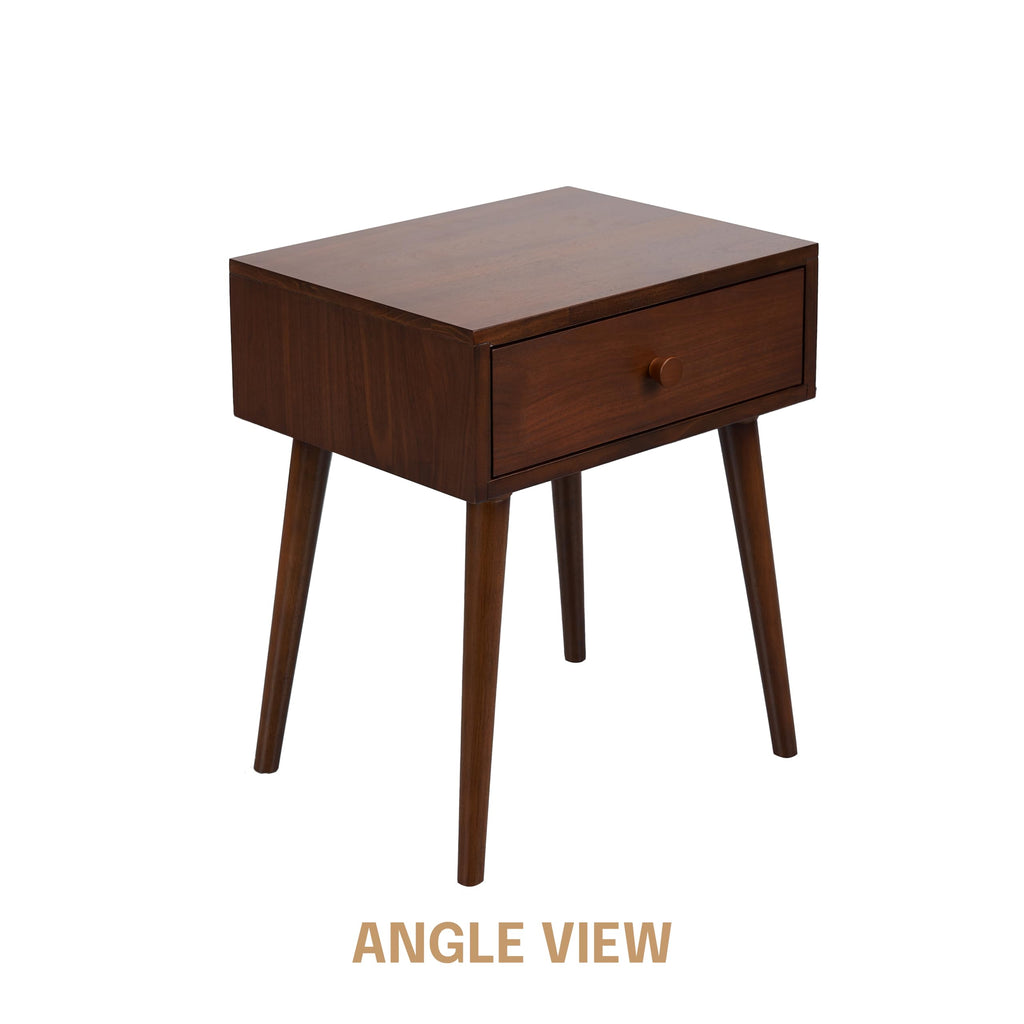 Lux Solid Wood Nightstand with Drawer, Mid Century Modern Side Table Bedroom, Bedside Furniture, Night Stand, End
