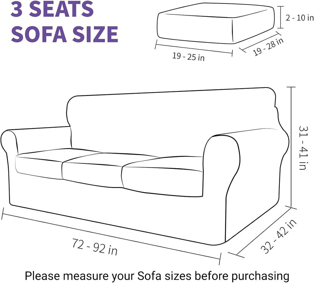 Luxury Velvet Couch Cover 4 Piece (72"-92") Stretch Sofa Covers for 3 Cushion Couch Thick Soft Sofa Slipcover