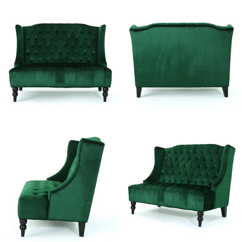 Modern Tufted Velvet Wingback Loveseat, Tufted Velvet 2 Seat Couch Sofas with High Back Thick Padded Cushioned Seats