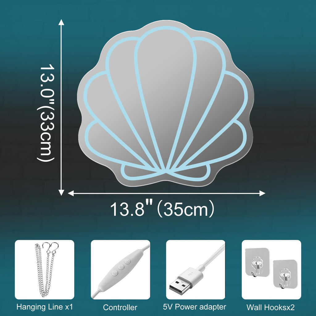 Seashell Mirror Neon Sign - Ice Blue Shell Led Light Bedroom