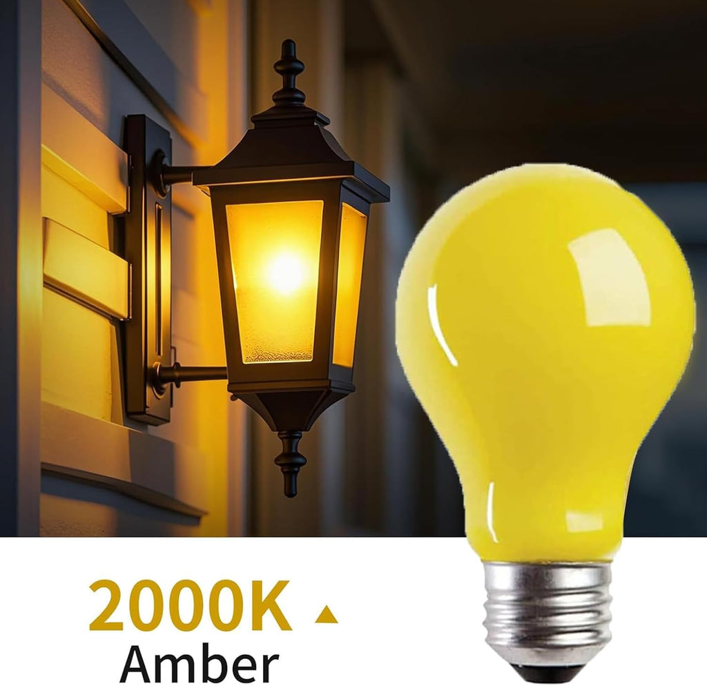 6 Pack 3W A19 LED Bug Light Bulbs Yellow LED Bulb for Outdoor Bug Light Bulb 25W Equivalent 2000K Amber Bedroom Night