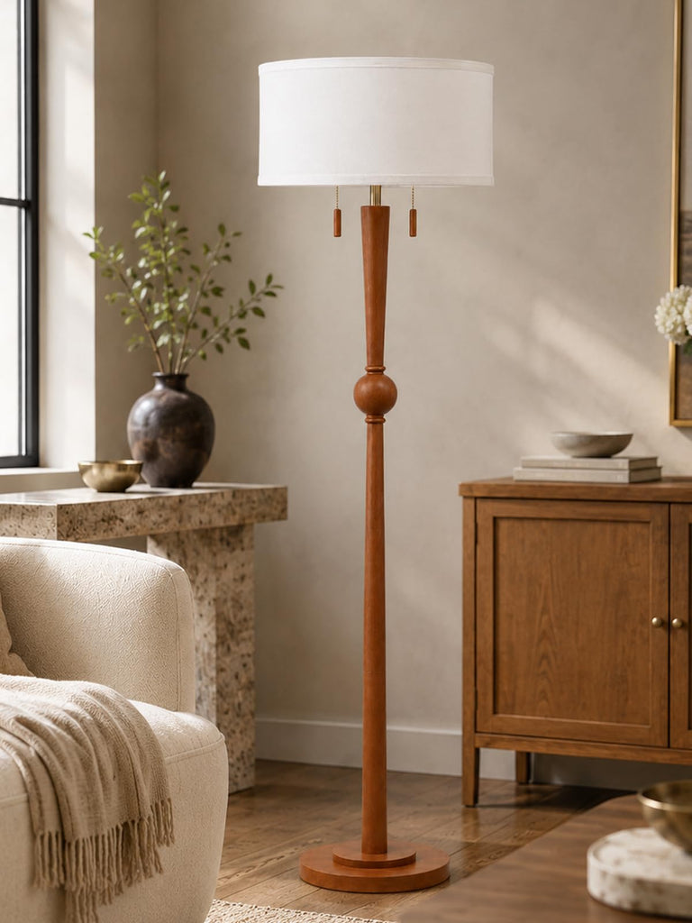 Solid Wood Floor Lamp, Pull Chains Standing Lamp