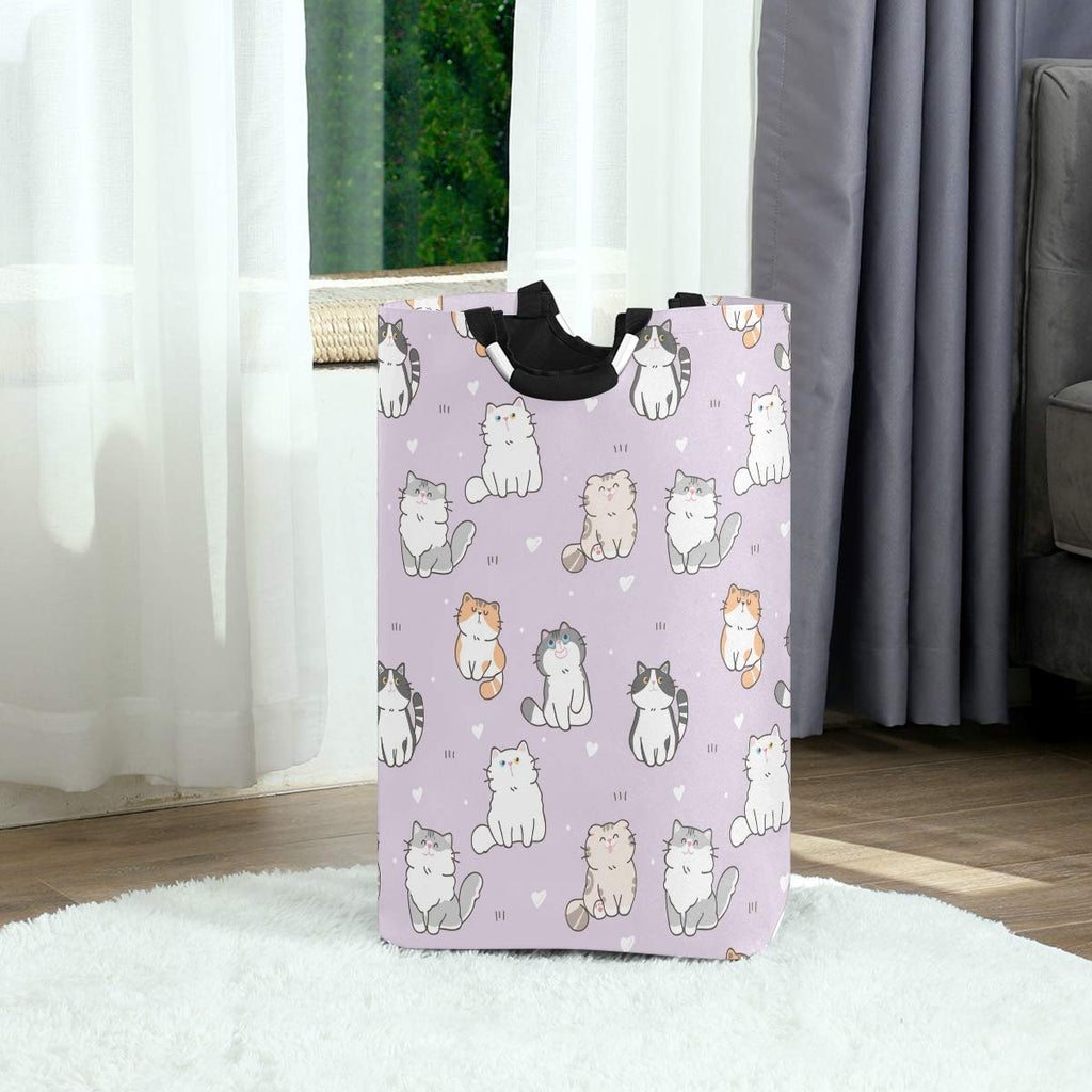 Purple Cat Laundry Basket Collapsible Large Clothes Hamper Nursery Storage Bin with Handle, Kids Room