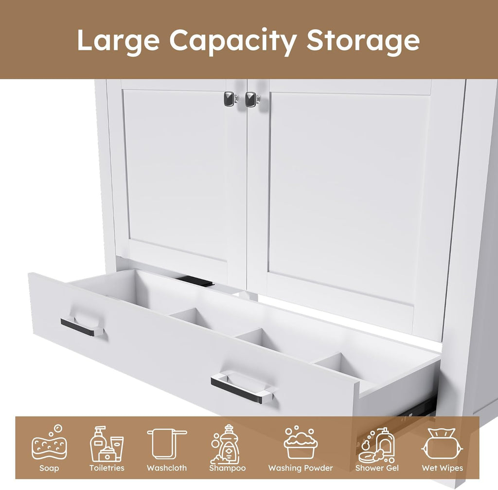 42" Bathroom Vanity Without Top Sink,Freestanding Cabinet Base with Soft-Close Door and Drawer