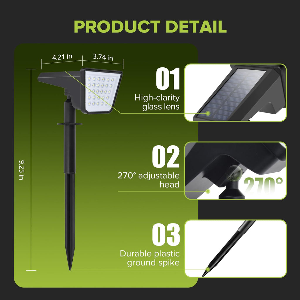 4 Packs Solar Spot Lights Outdoor Waterproof, 28 LED 3000K Solar Powered Landscape Pathway Lights, Dusk to Dawn Solar