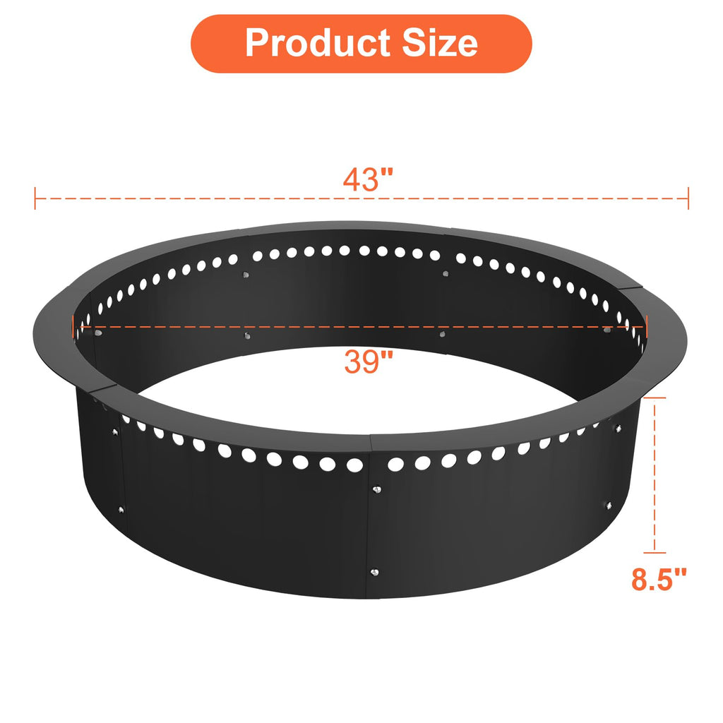 Smokeless Fire Pit Ring, 43 inch Outer/39 inch Inner Heavy Duty Large Solid Steel Firepit Liner for Outside Wood