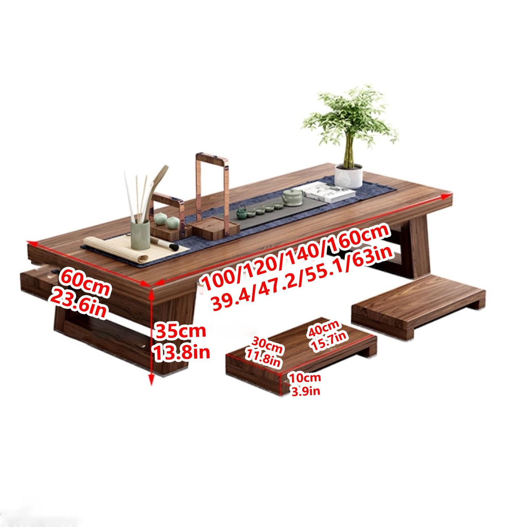 Japanese Floor Table, Low Japanese Dining Table for Floor Sitting with 4 Stools, Solid Wood Chabudai Tatami Coffee