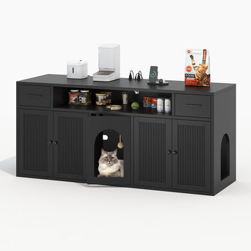 Cat Litter Box Enclosure, Litter Box Furniture for 2 Cats, Litter Box Enclosure with Socket (Black)