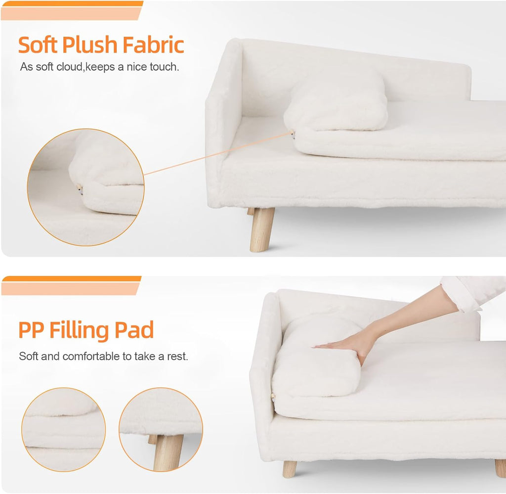 Elevated Cat Couch Sofa: Wooden Cat Bed Dog Chair with Bolster Cushion for Small Dogs Cute Pet Chaise Soft Cushion