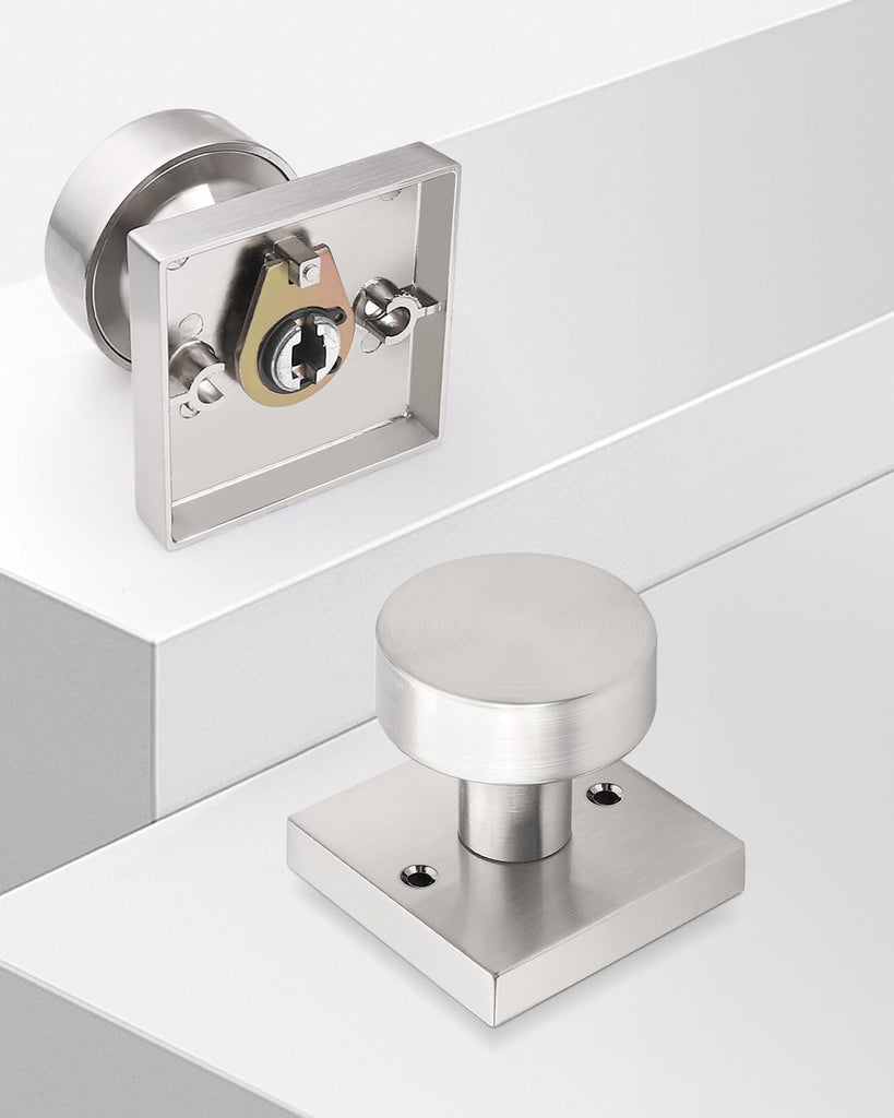 Brushed Nickel Dummy Door Knob with Square Rosette, Single Side No-Turning Door Handle, 1 Pack Inactive Half Dummy