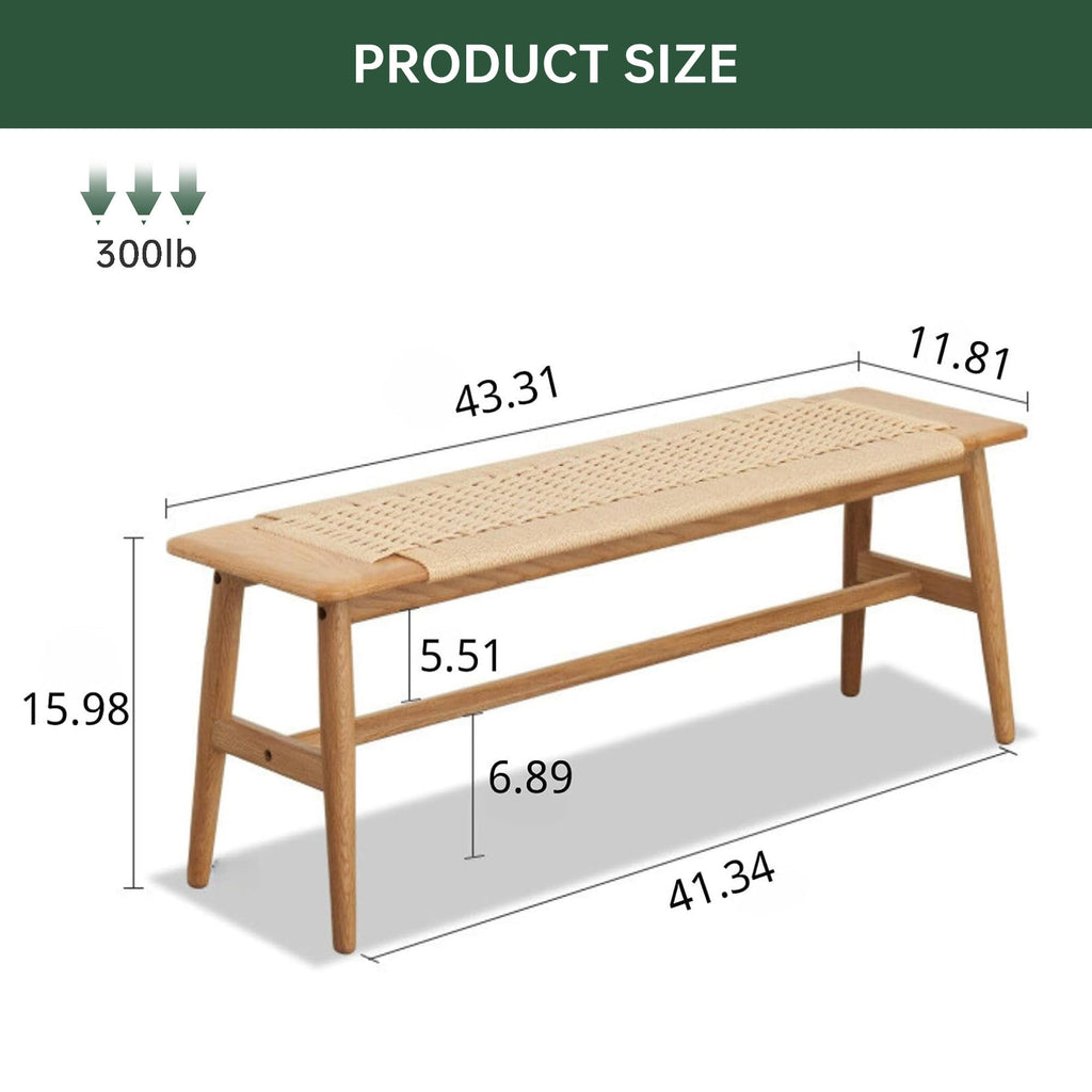 100% Solid Oak Wood Woven Dining Bench