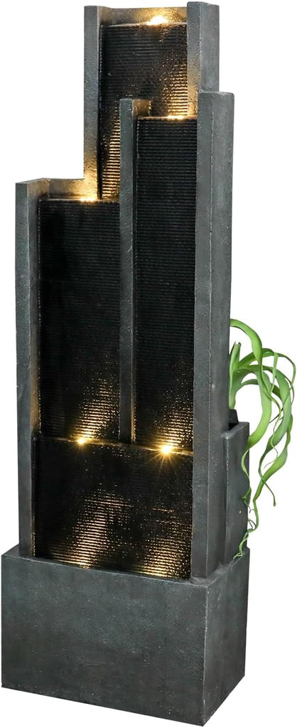 5-Tiers Indoor/Outdoor Garden Water Fountain - 50.7inches Modern Floor-Standing Cascading Water Feature - Suitable