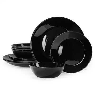 12-Piece Plates and Bowls Set, Glass Dinnerware Sets for 4