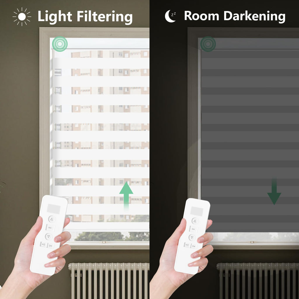 Motorized Blinds with Remote, 95% Blackout Smart Electric Zebra Shades, Automatic Blinds for Window Compatible with