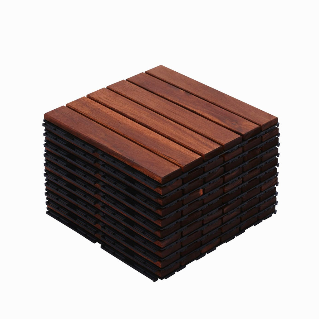 10 PCS Interlocking Deck Tiles, Solid Wood Patio Flooring Outdoor Waterproof, 12"x12"x0.8" Acacia Wood Tiles, Patio