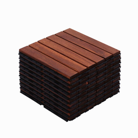 10 PCS Interlocking Deck Tiles, Solid Wood Patio Flooring Outdoor Waterproof, 12"x12"x0.8" Acacia Wood Tiles, Patio