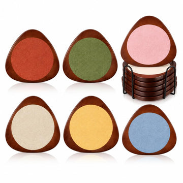 Mid Century Modern Coasters set of 6, Morand Wood Felt with Holder