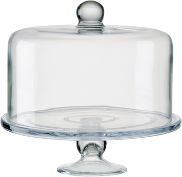 Simplicity Cake Stand with Straight Sided Dome - Flawless Glass, Tall Cake Friendly, Secure Design, Elegant - Set of 2