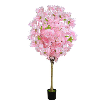 4FT Artificial Cherry Blossom Tree, Faux Cherry Blossom Tree in Pot, Faux Sakura Tree with Pink Flowers, Artificial