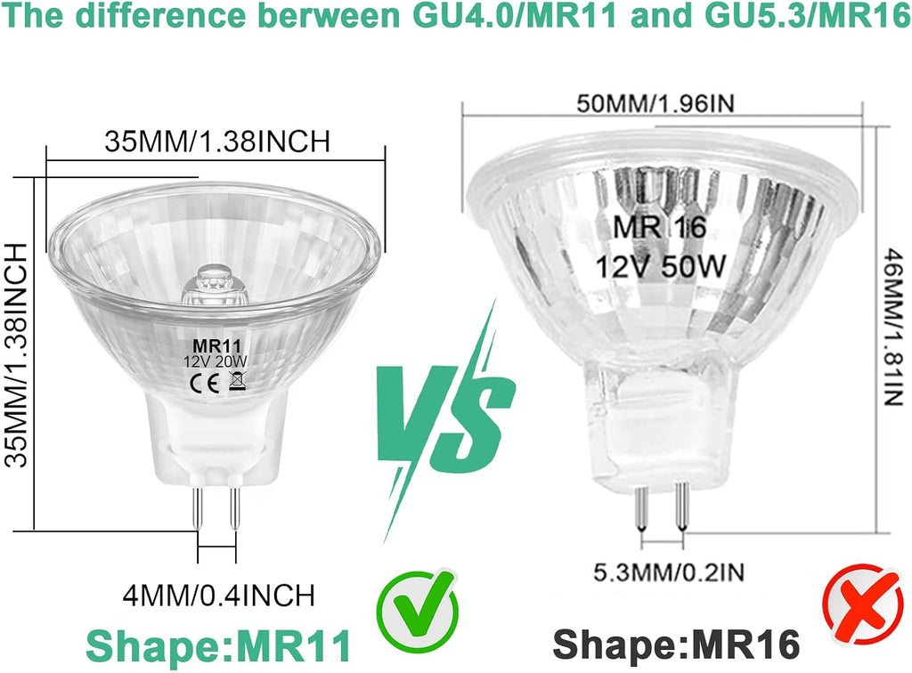 MR11 Light Bulbs, 12V 10W Halogen Light Bulbs 2 Pin, FTD Spotlight Bulb, GU4 Bi-Pin Base, Dimmable, 2700K Warm White
