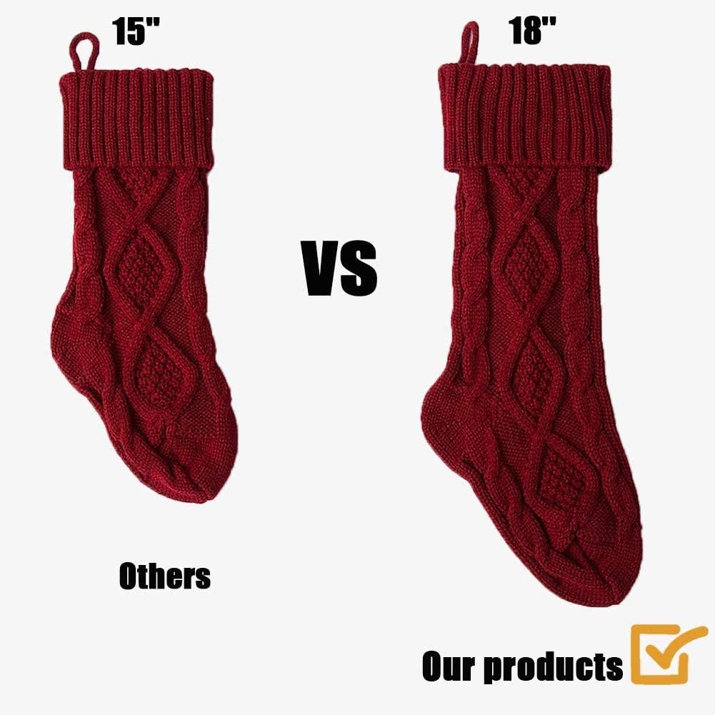 Inches Large Size Cable Knitted Stocking Gifts & Decorations for Family Holiday Xmas Party - Set of 4
