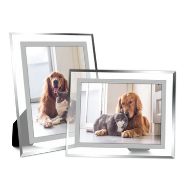 5x7 Picture Frame Set of 2, Clear Glass Photo Frames with Silver Edge, Horizontal or Vertical Display for Tabletop