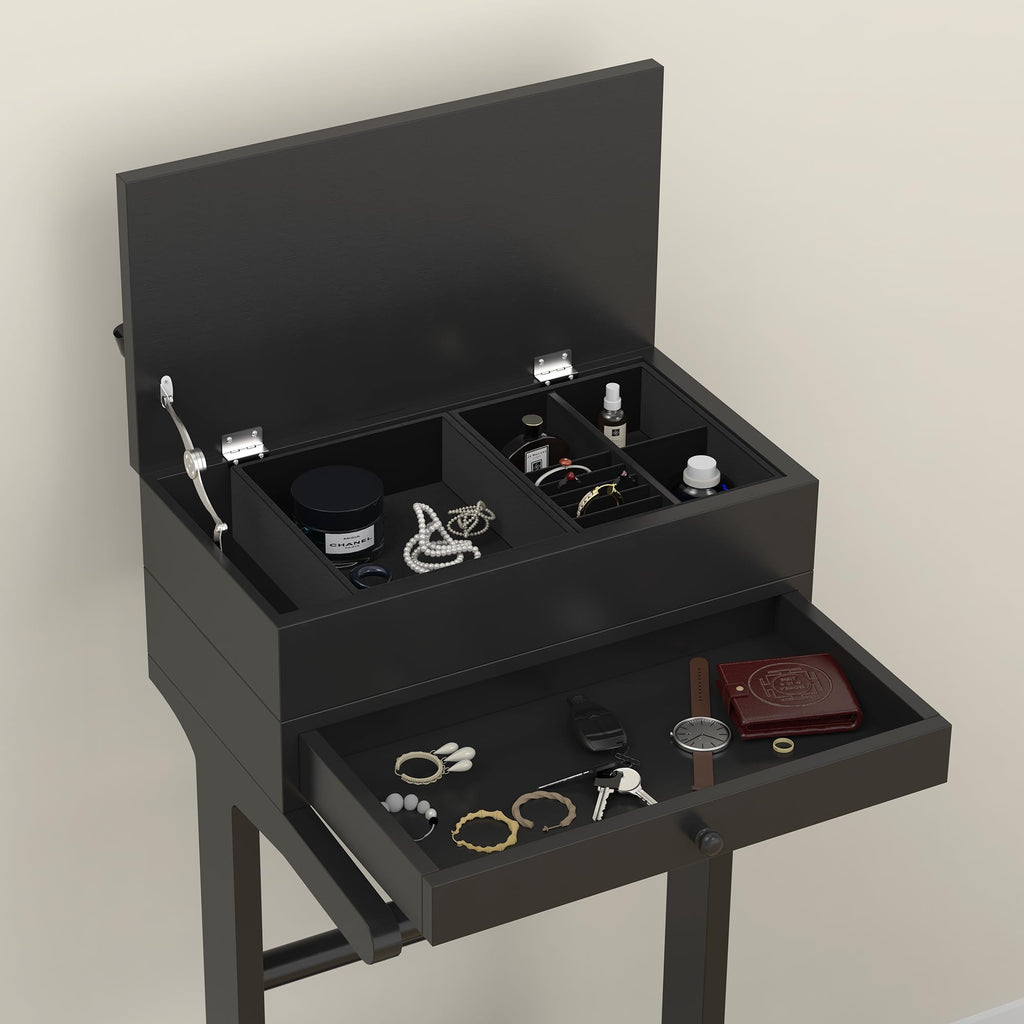 Mens Valet Stand with Drawer & Suit Hanger & Flip Tray, Wooden Clothes Rack