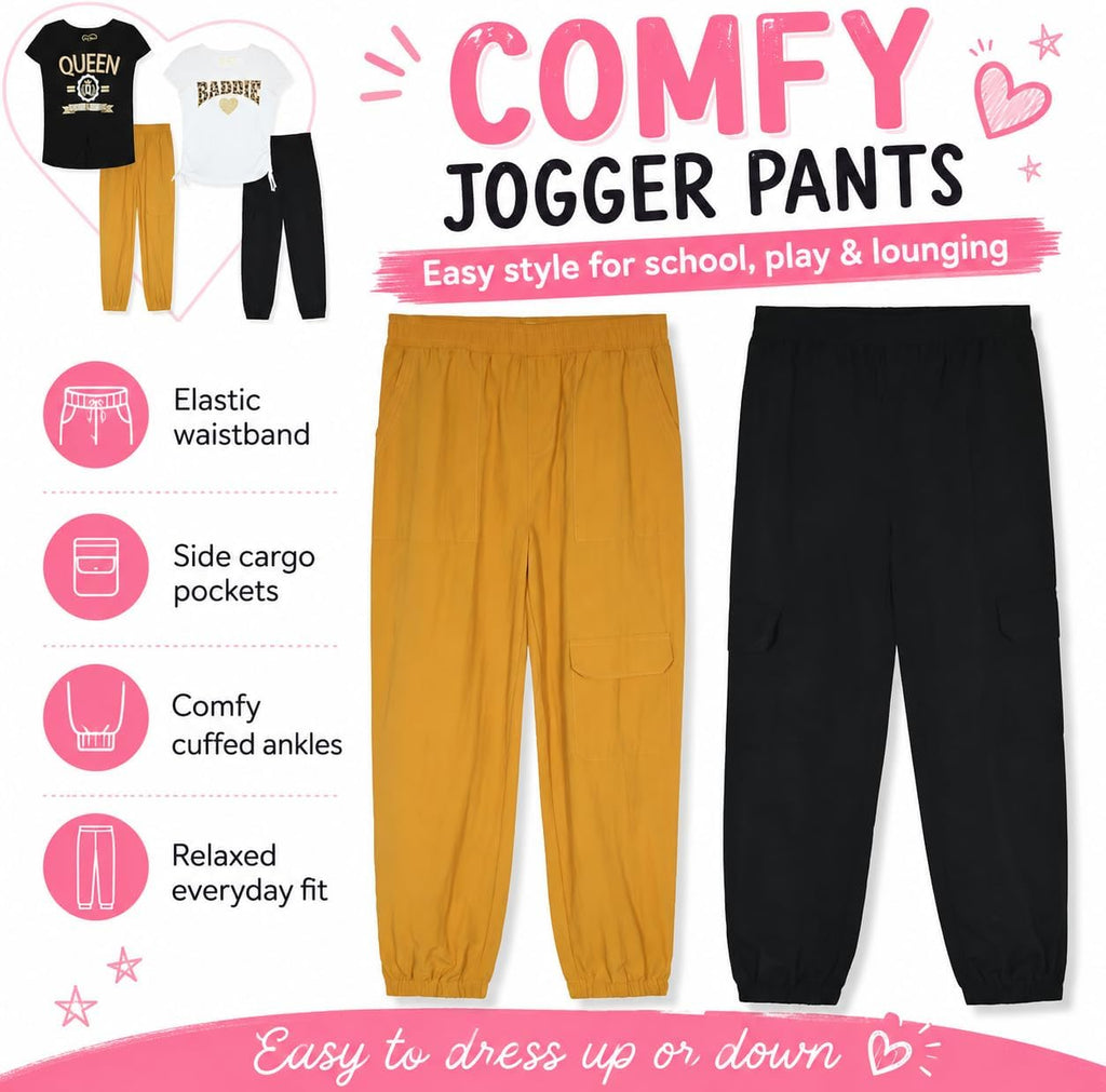 Girls 4 Pack Jogger Pants Set, Glitter and Foil Graphic Sweatpants, Soft Fleece Lounge Pants