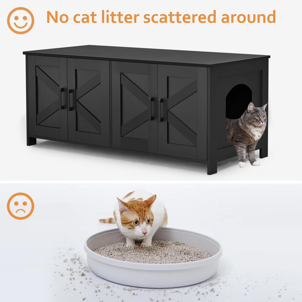 47.2"L Cat Litter Box Enclosure for 2 Cats, Black