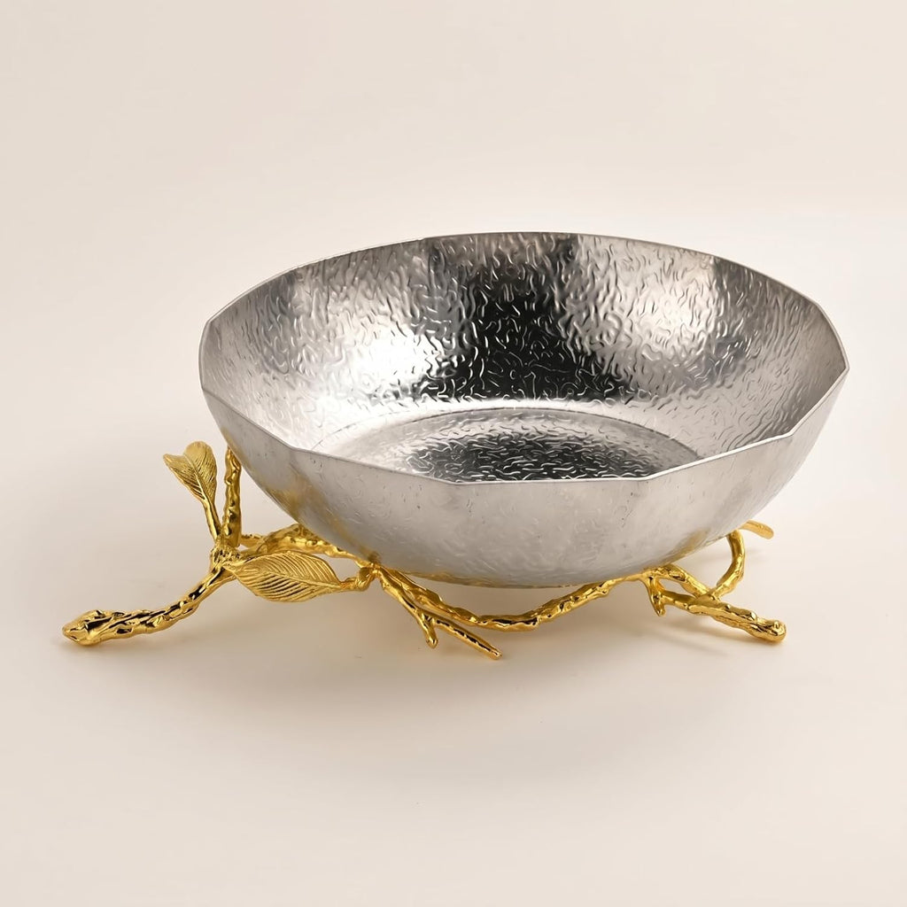 Decorative Metal Bowl with Stand Sculptural Stainless Steel Bowl Contemporary Luxury Stylists, Hosts, Dining Table