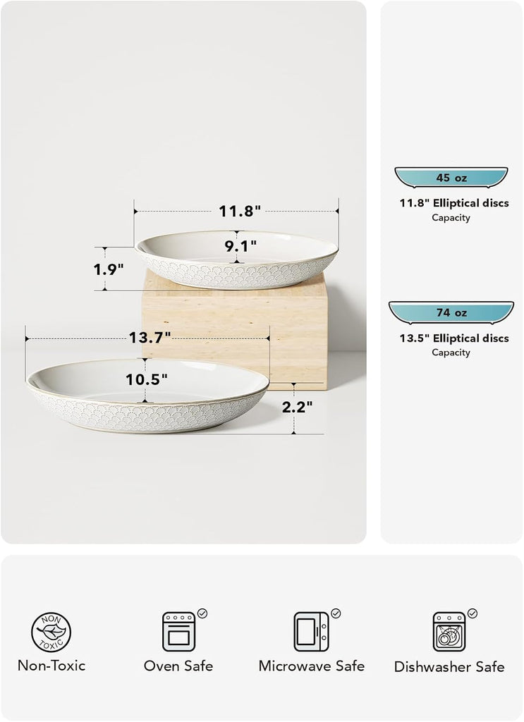 Ceramic Serving Bowls Set of 2, Large Serving Dishes for Entertaining, 11.8 & 13.7 Inch Oval Serving platter, Salad