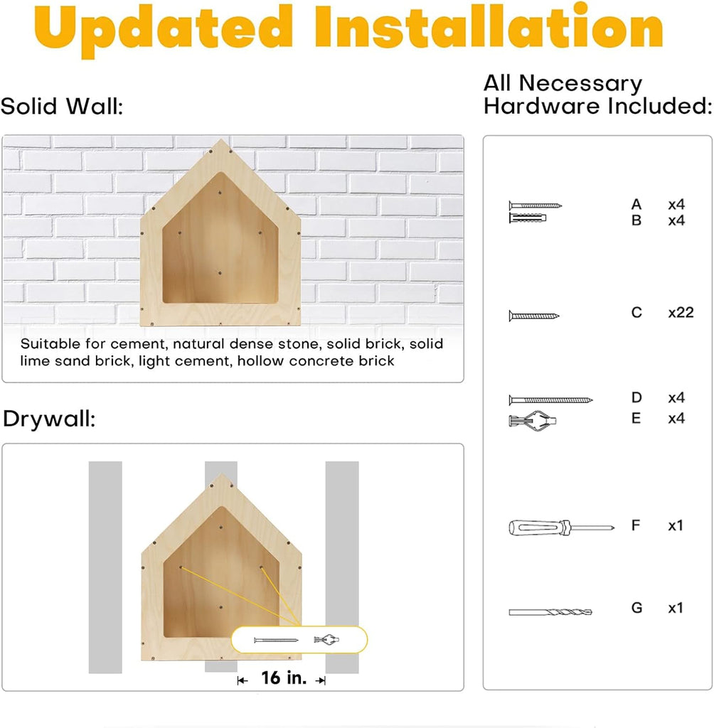 Cat House Wall Mounted, 15.5x11.8x18 Inches Birch Plywood Condo