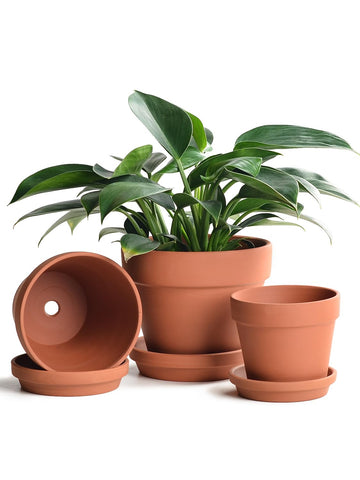 Terracotta Pots Set with Saucer - 5/6/7 inch Ceramic Clay Planters with Drainage Hole, Garden Flower Succulent Pots